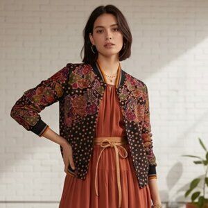 Anthropologie Bl-nk London Floral Polka Dot Bomber Jacket In Assorted Sz Medium